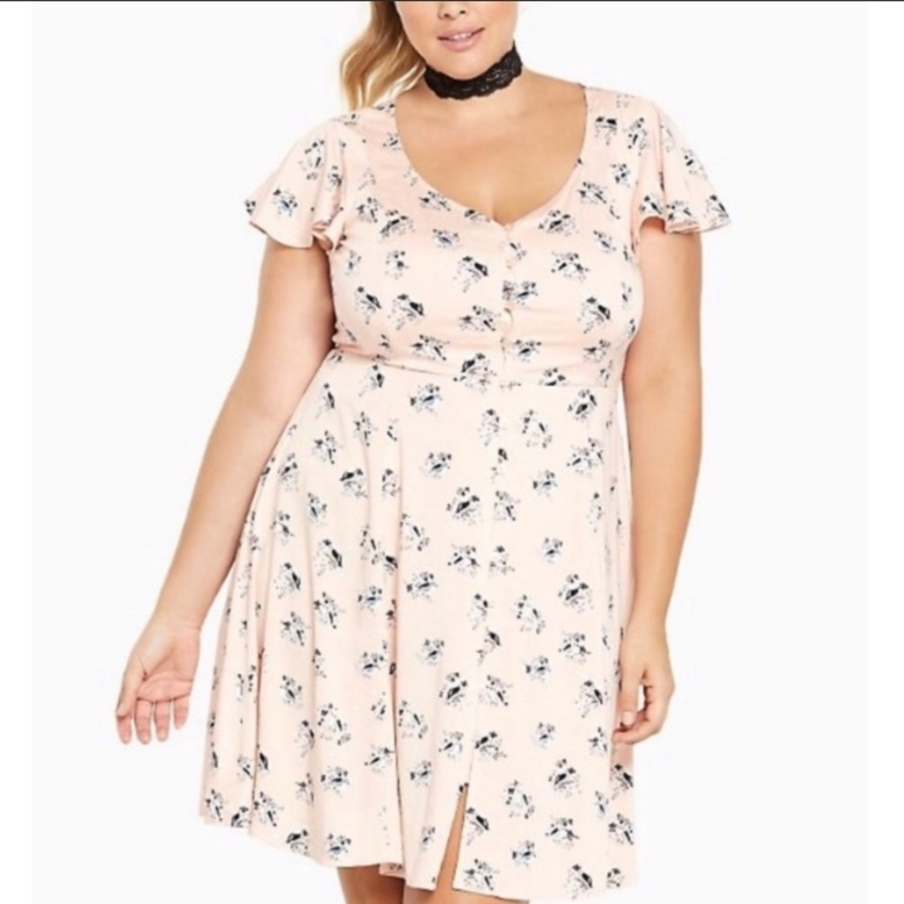 Torrid Pink Birds Retro Style Summer Dress EUC